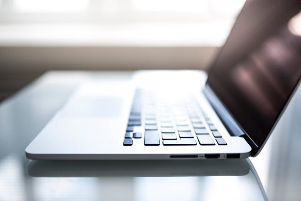 laptop on a table